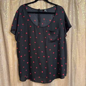 Torrid Black Red Ladybug Print Button Back Sheer Blouse Top Size 3X